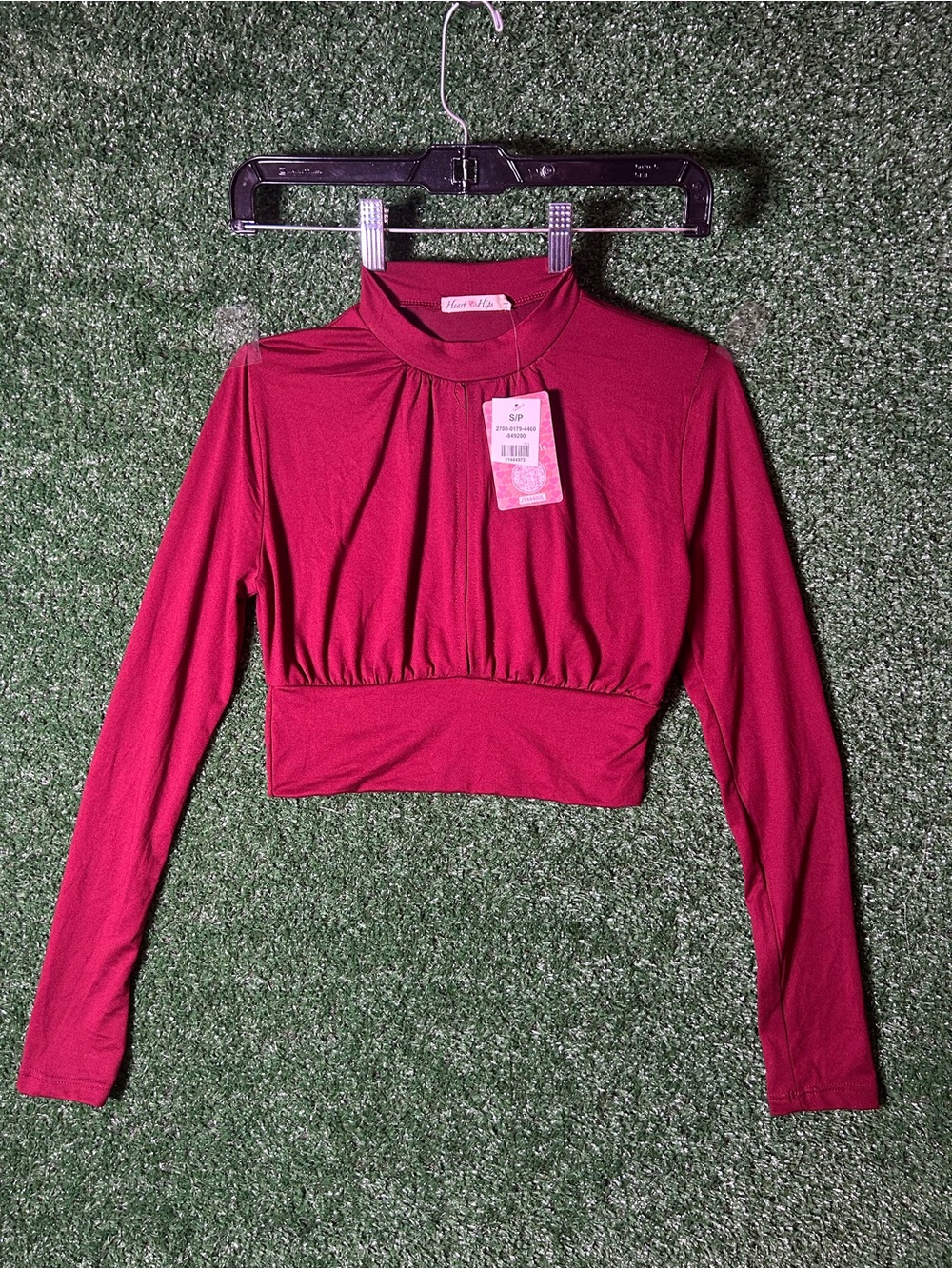 Heart Hips Wine Red Long-Sleeve Cropped Top